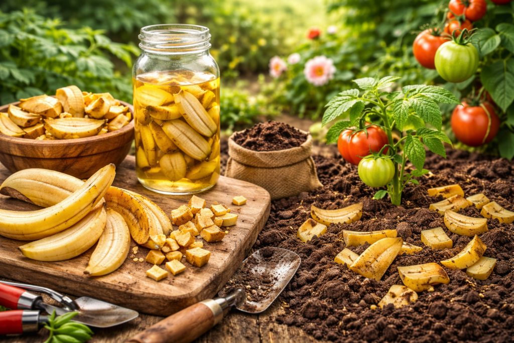 casca de banana nas plantas