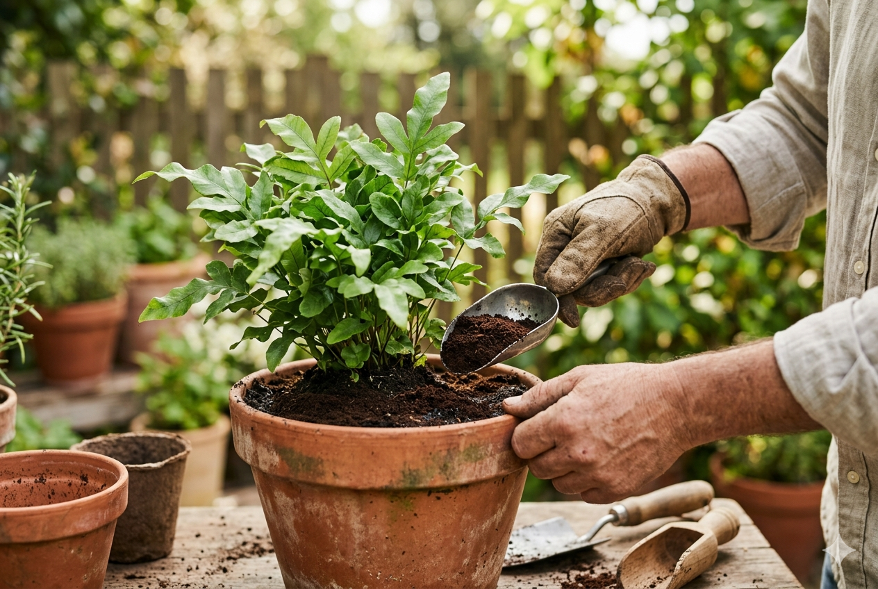 borra de café nas plantas