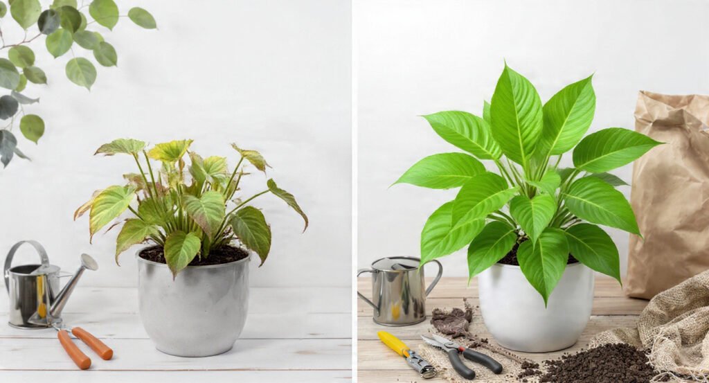 plantas com folhas amareladas